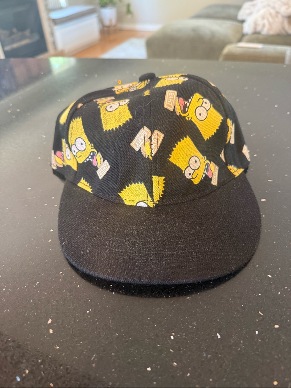 Kids Black Snapback Hat with Yellow Simpson Cartoon Character Print